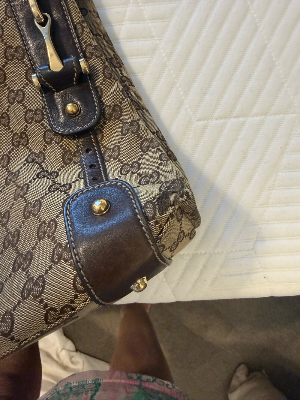 Gucci Beige GG Canvas Braided-Handle Shoulder Bag with Dark Brown Trim - Picture 3 of 14